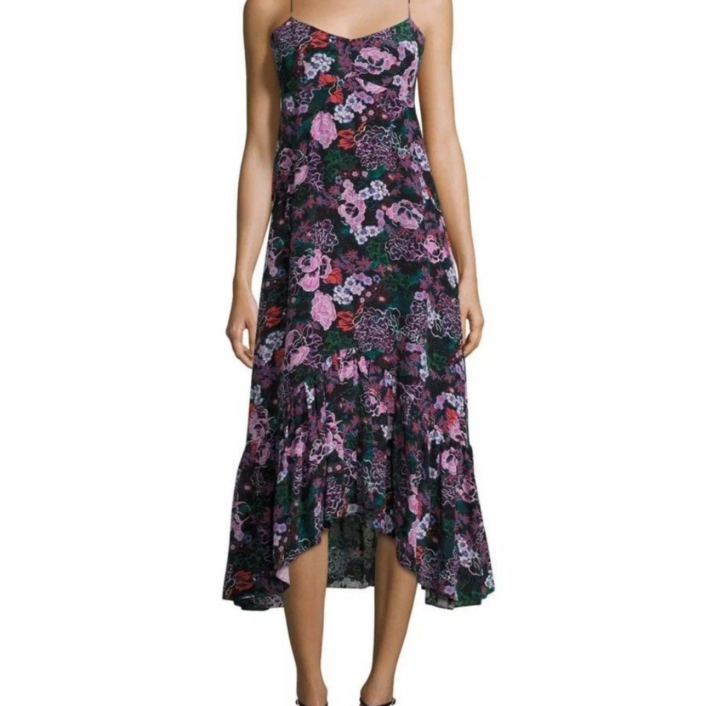 Saloni Floral Inga Ruffle Midi Dress